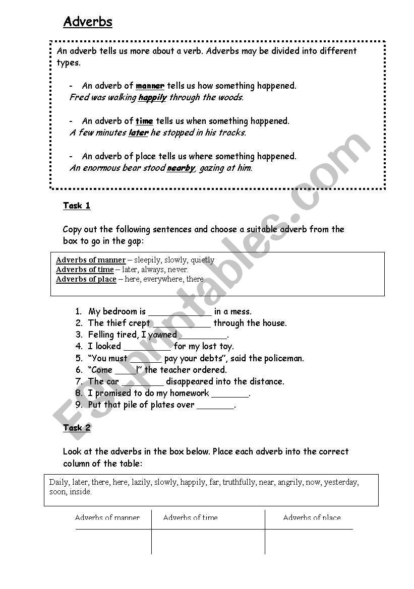 Adverbs worksheet