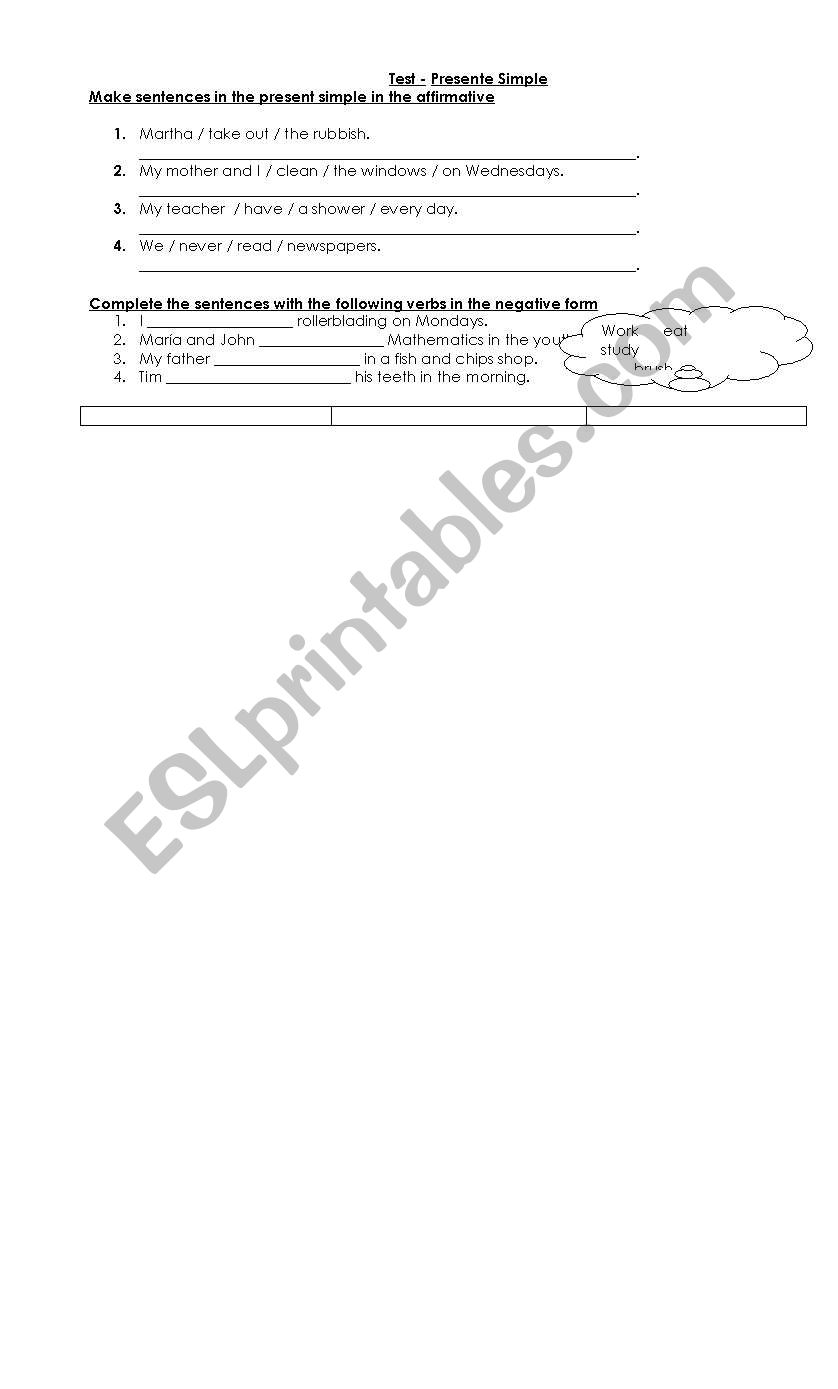 Present Simple Test Example worksheet