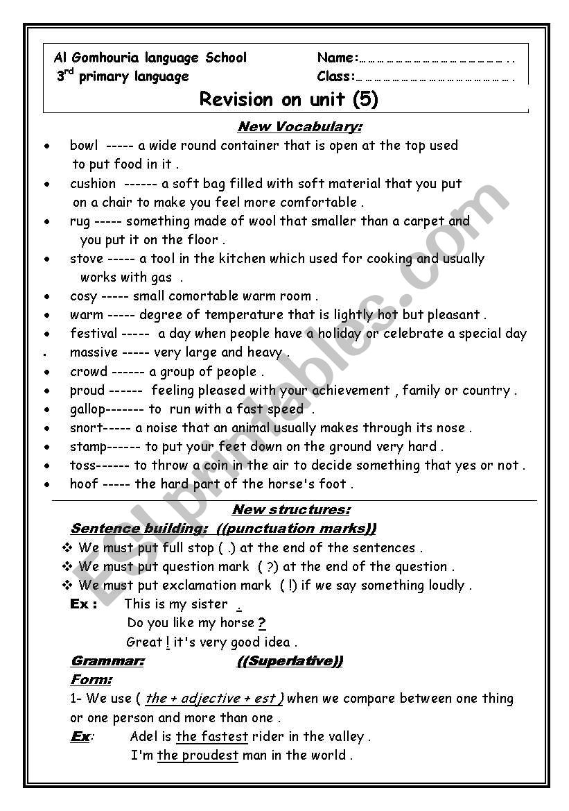 sheet revision on unit 5 macmillan 3 rd primary