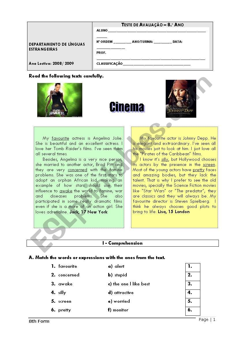 Cinema worksheet