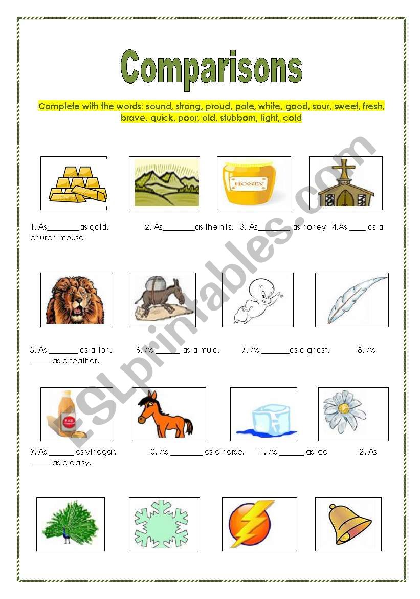 comparisons worksheet