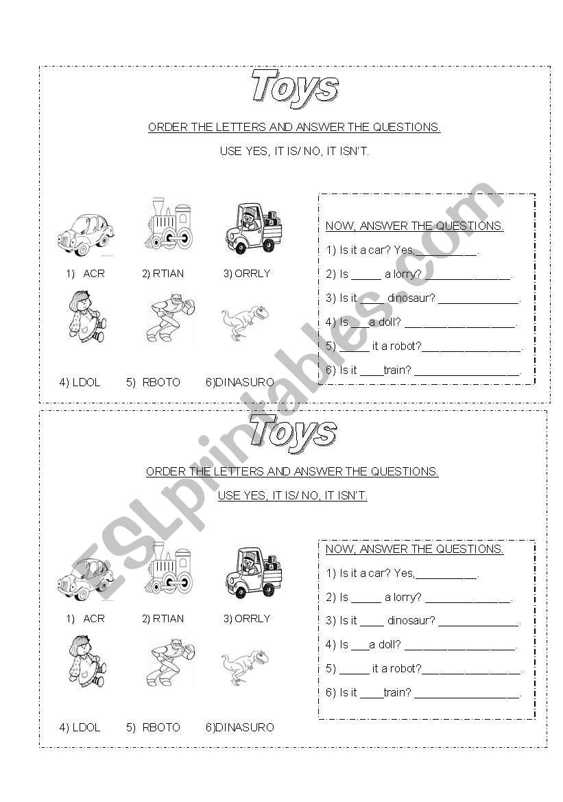 Toys worksheet