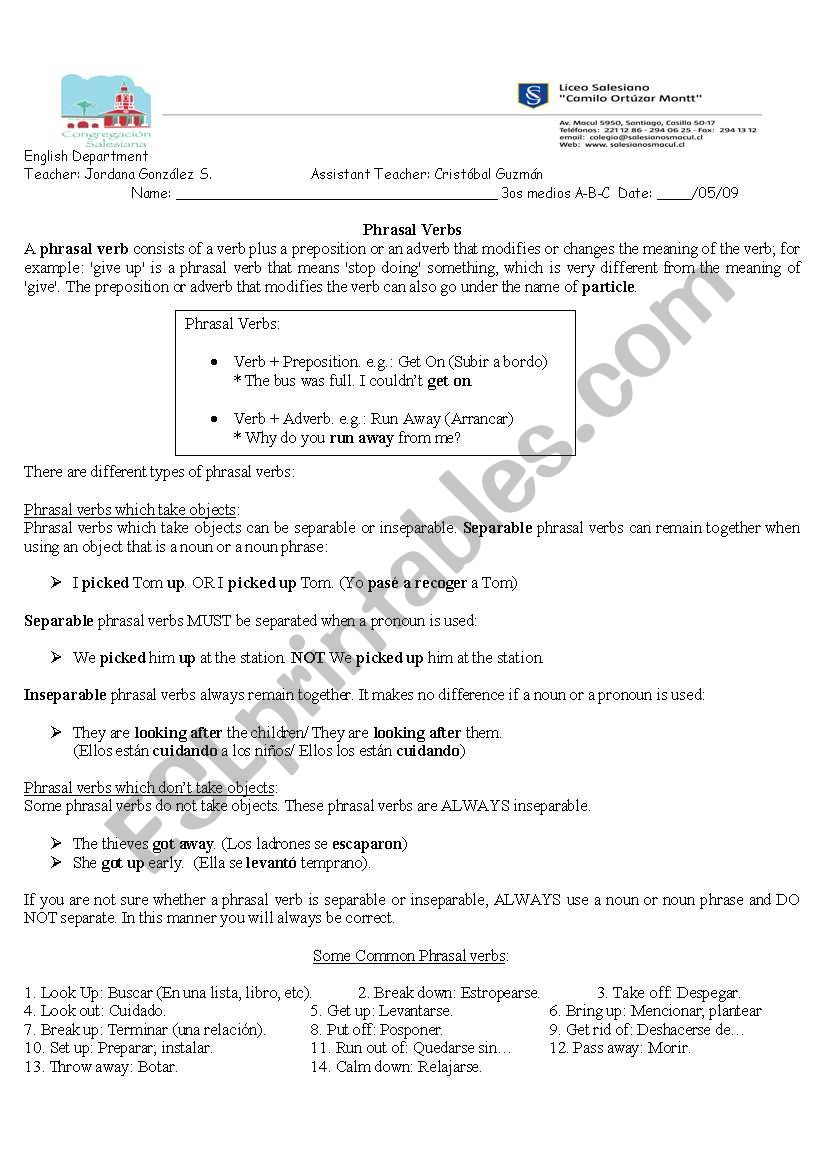 phrasal verbs worksheet