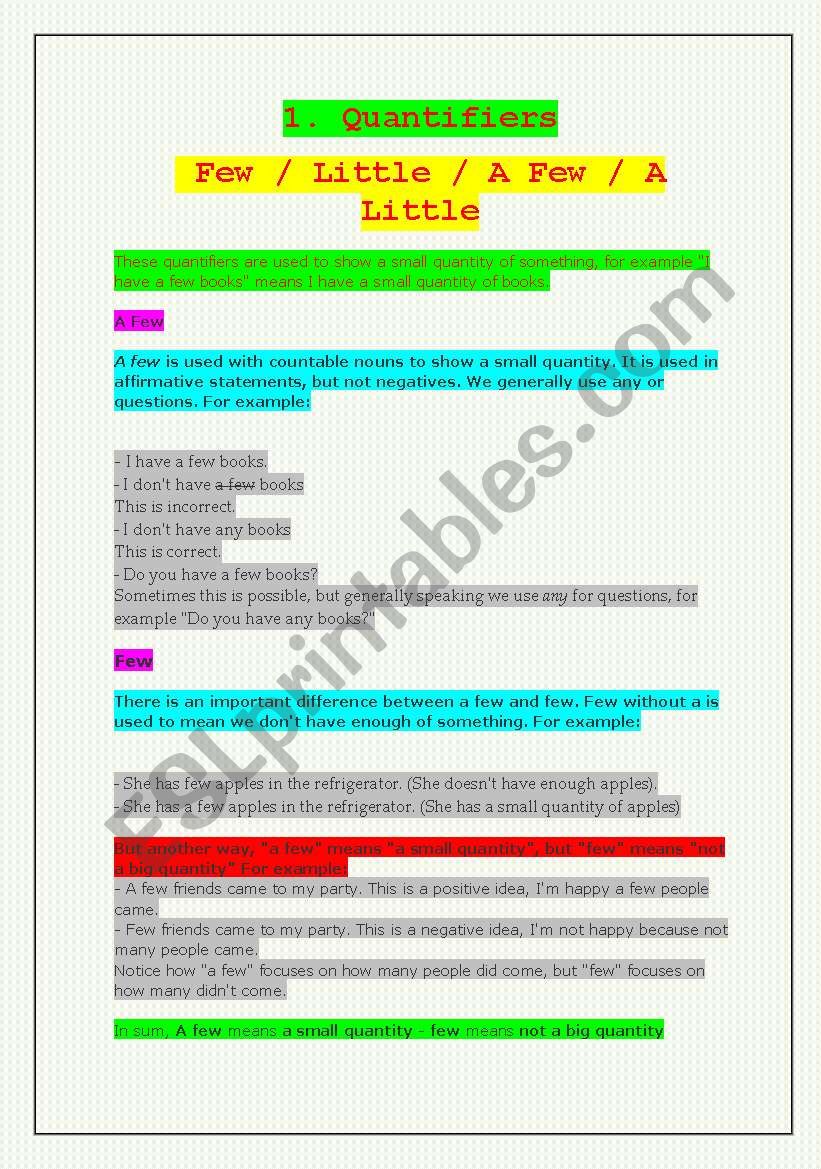 Quantifiers worksheet