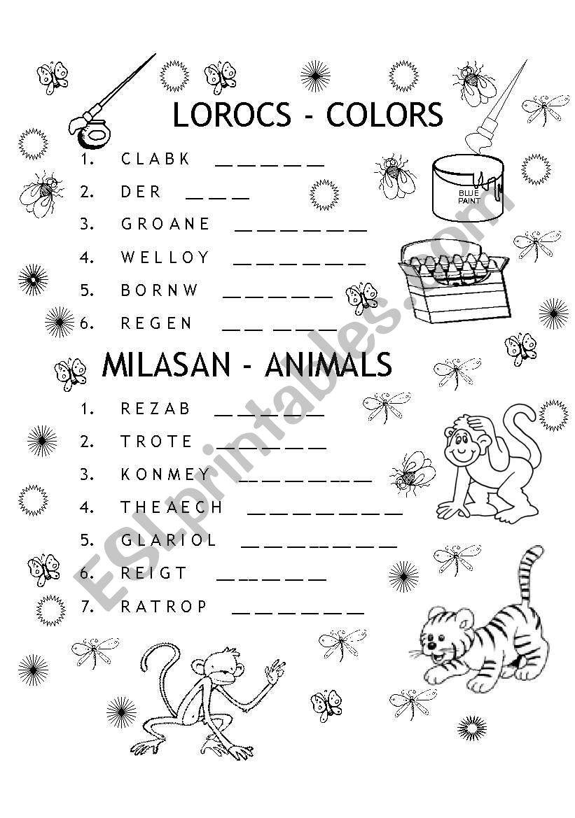 Animals and colors worksheet