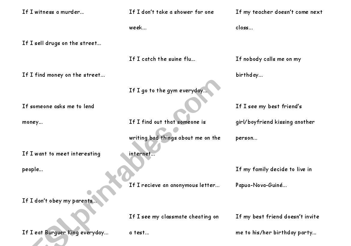 1st conditional hot potato worksheet