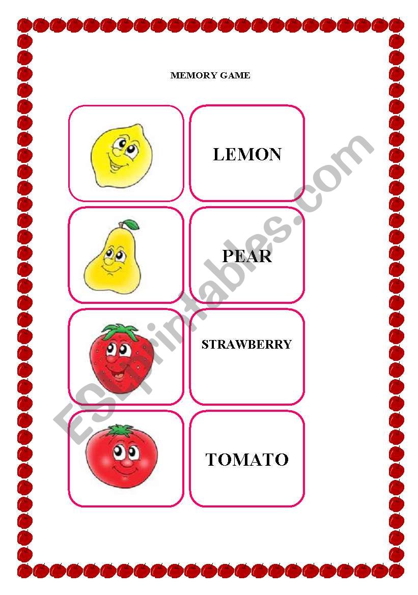 Memory game - fruits I worksheet