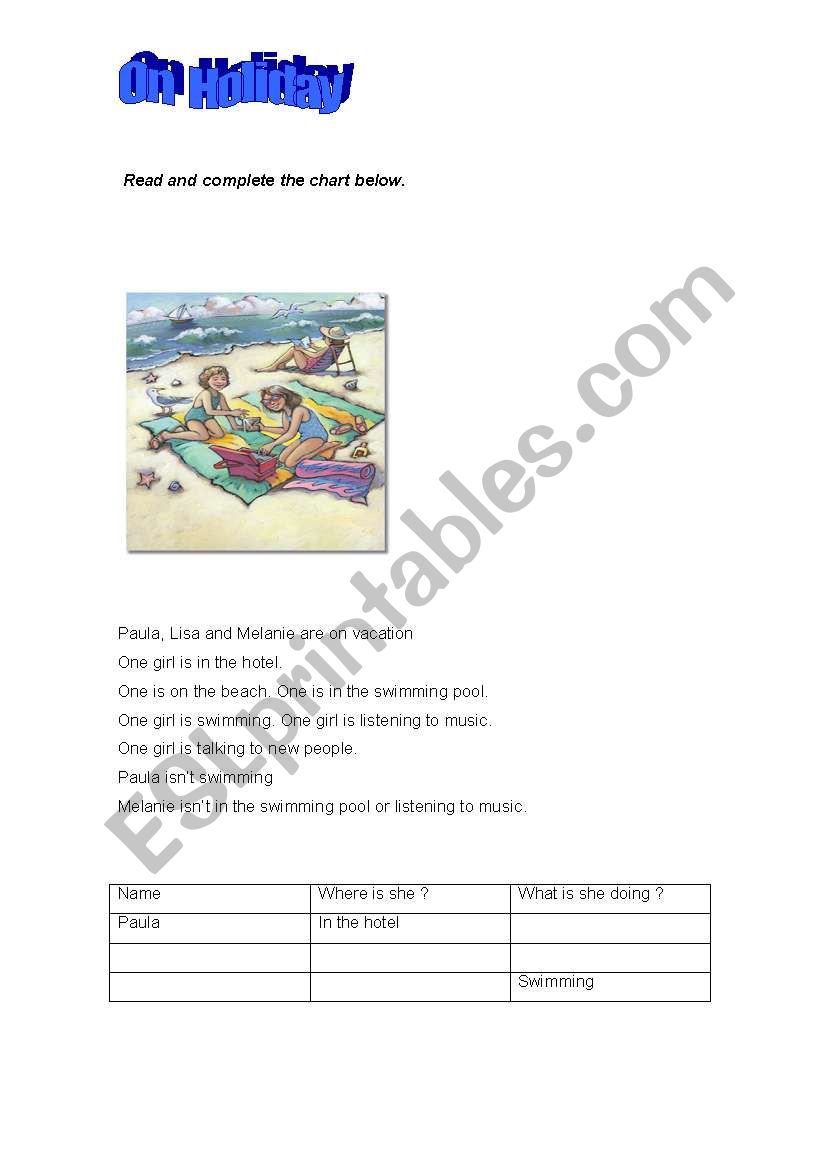 On Holiday worksheet