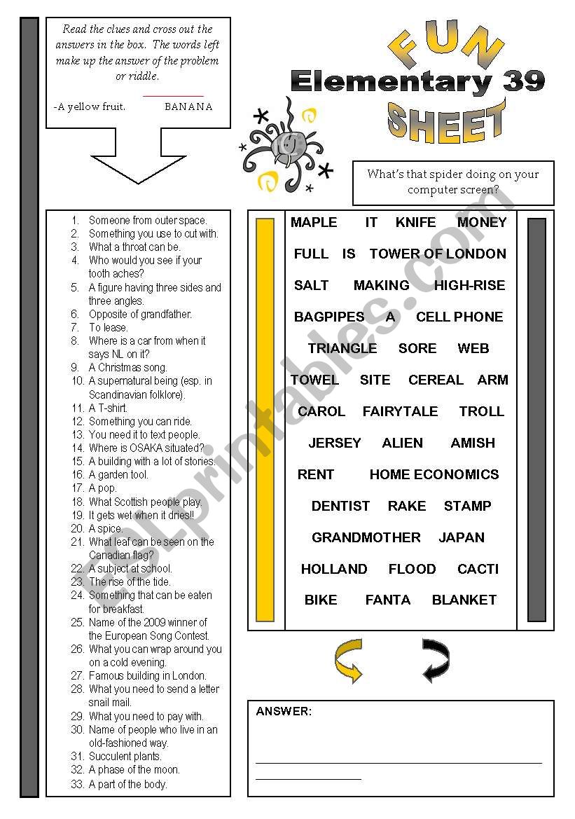 Fun Sheet Elementary 39 worksheet