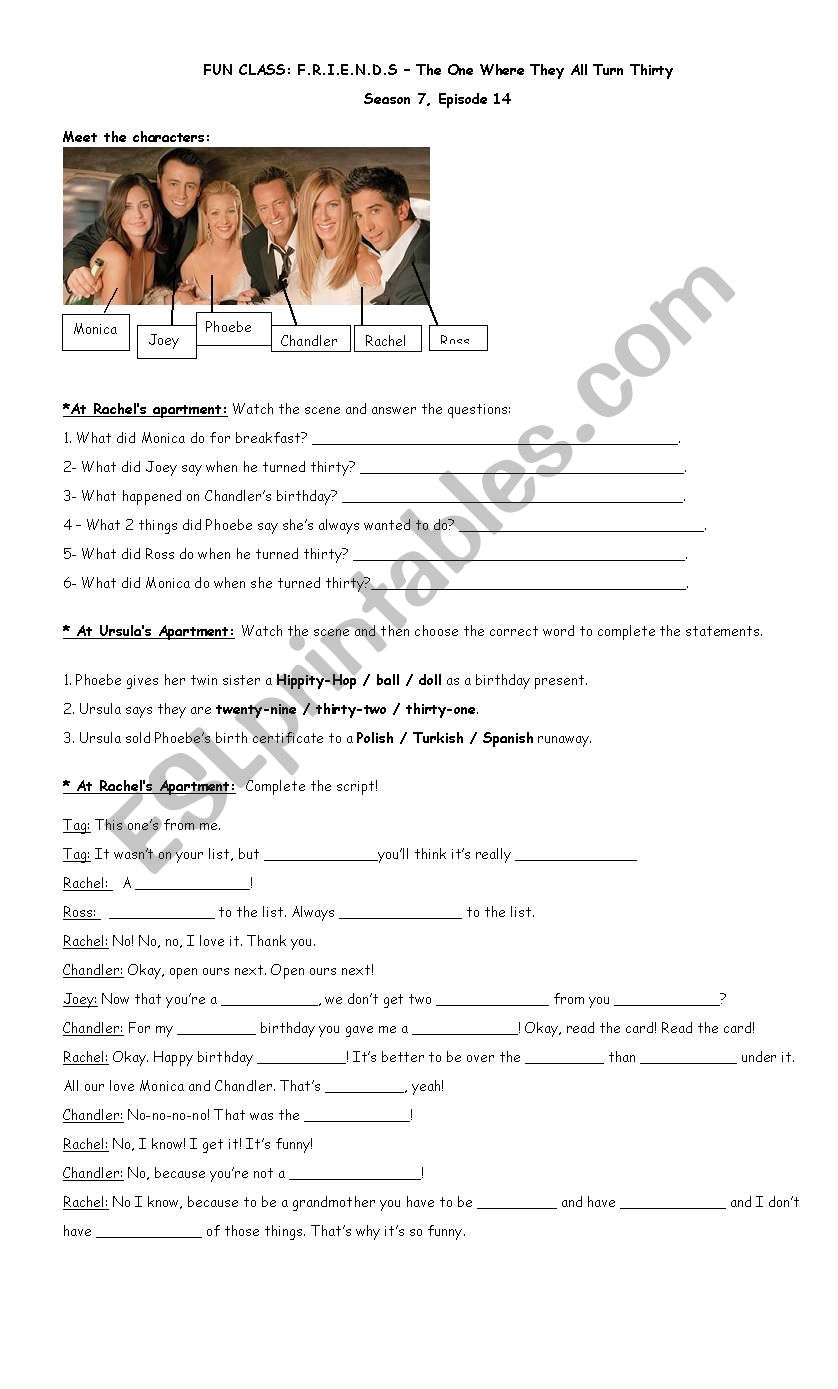 Friends Video activity worksheet