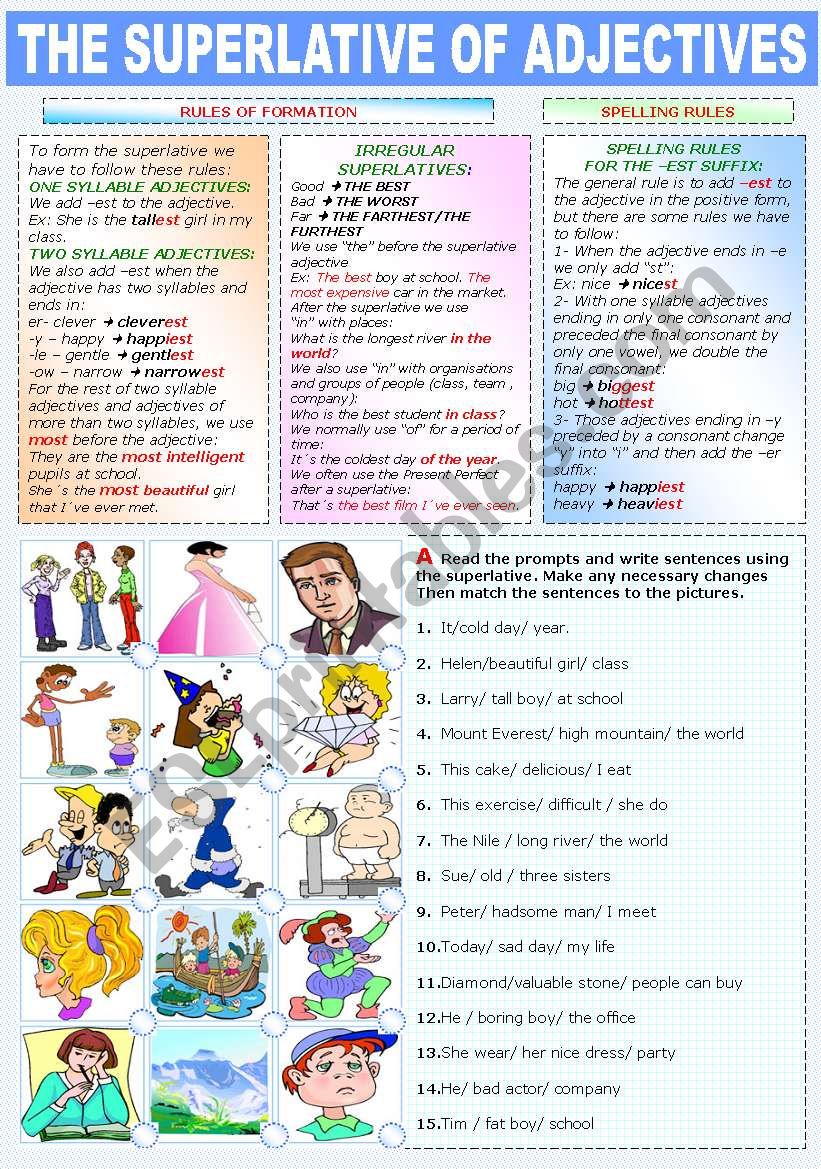 THE SUPERLATIVE OF ADJECTIVES (TWO PAGES)