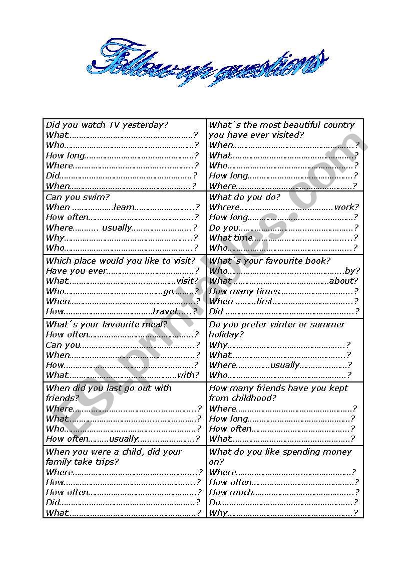 Follow-up questions worksheet