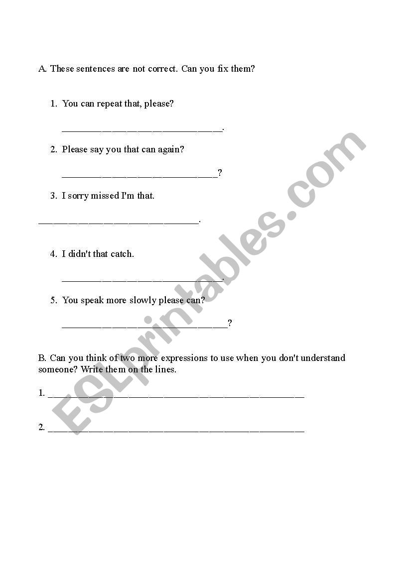 Review of Polite questions worksheet