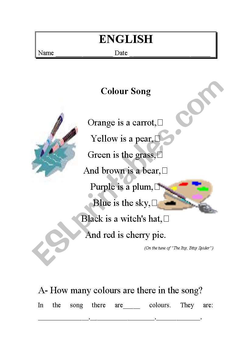 The Colour Song worksheet