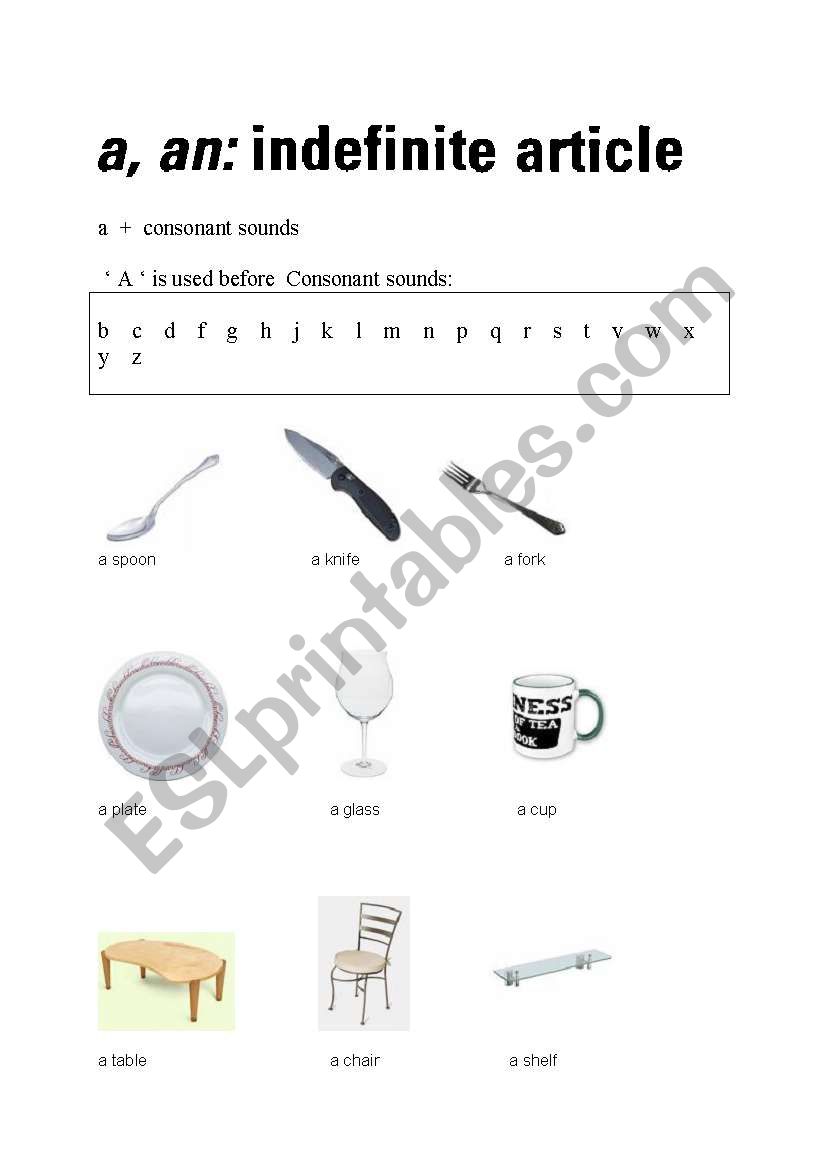 Indefinite article:a/an worksheet