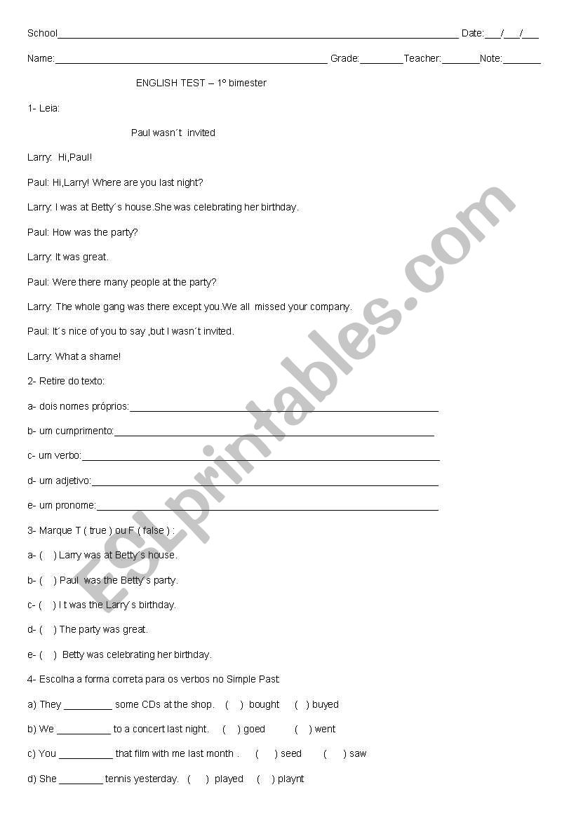 Simple Past Tense worksheet