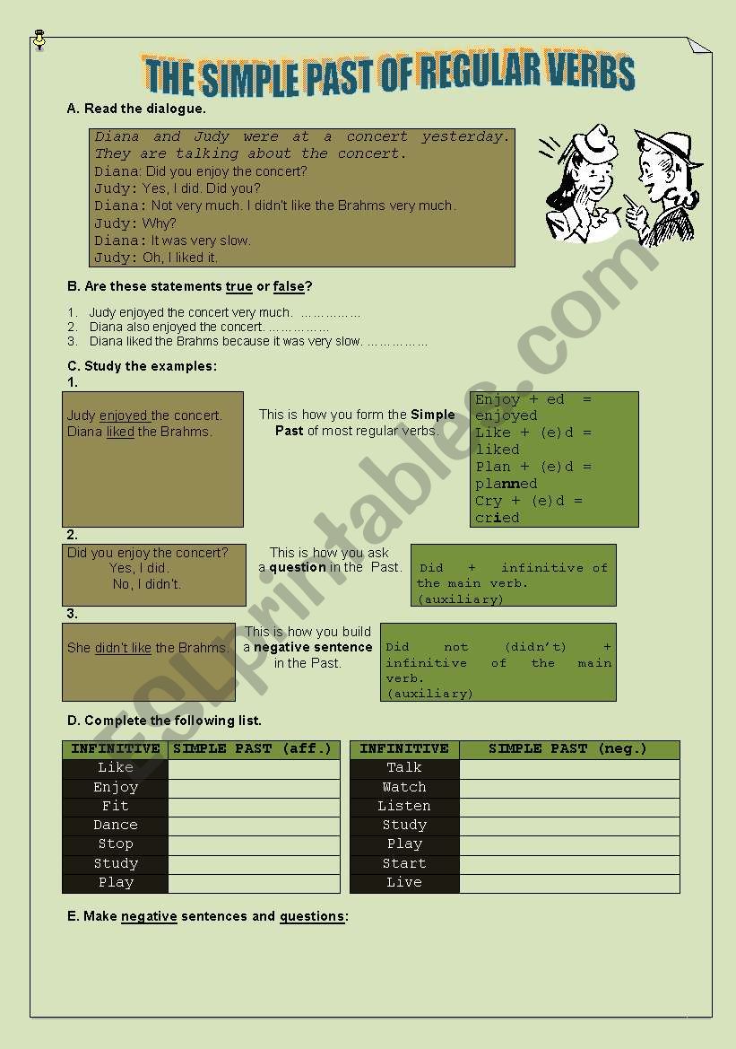 simple past of regular verbs worksheet