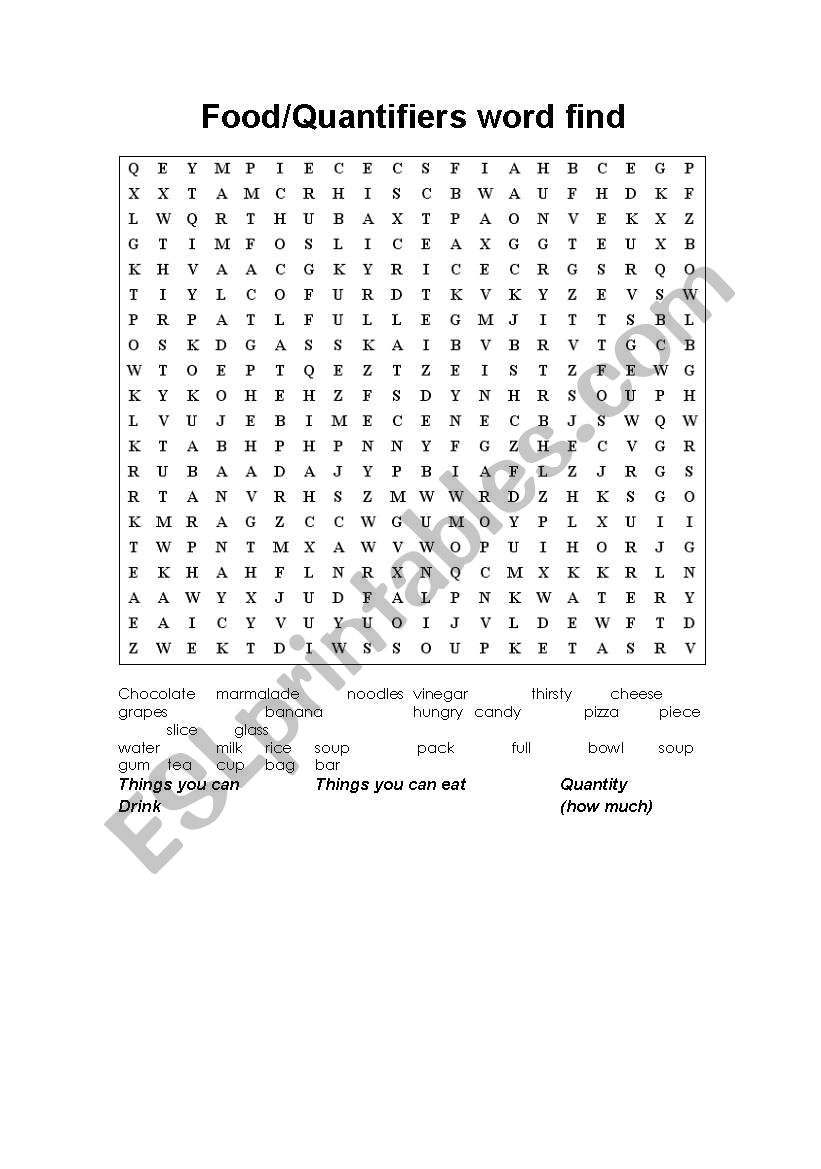 food word search worksheet