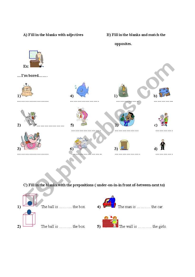 feelings and prepositions worksheet