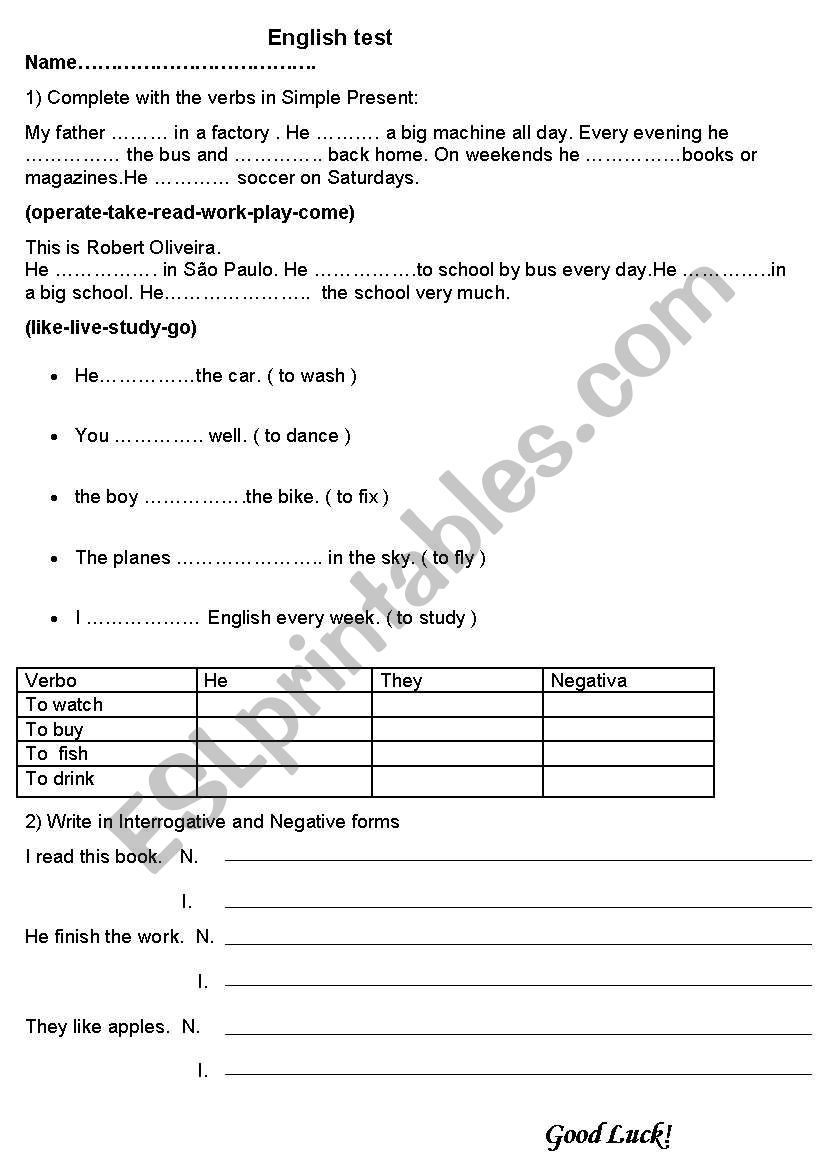 Simple present worksheet