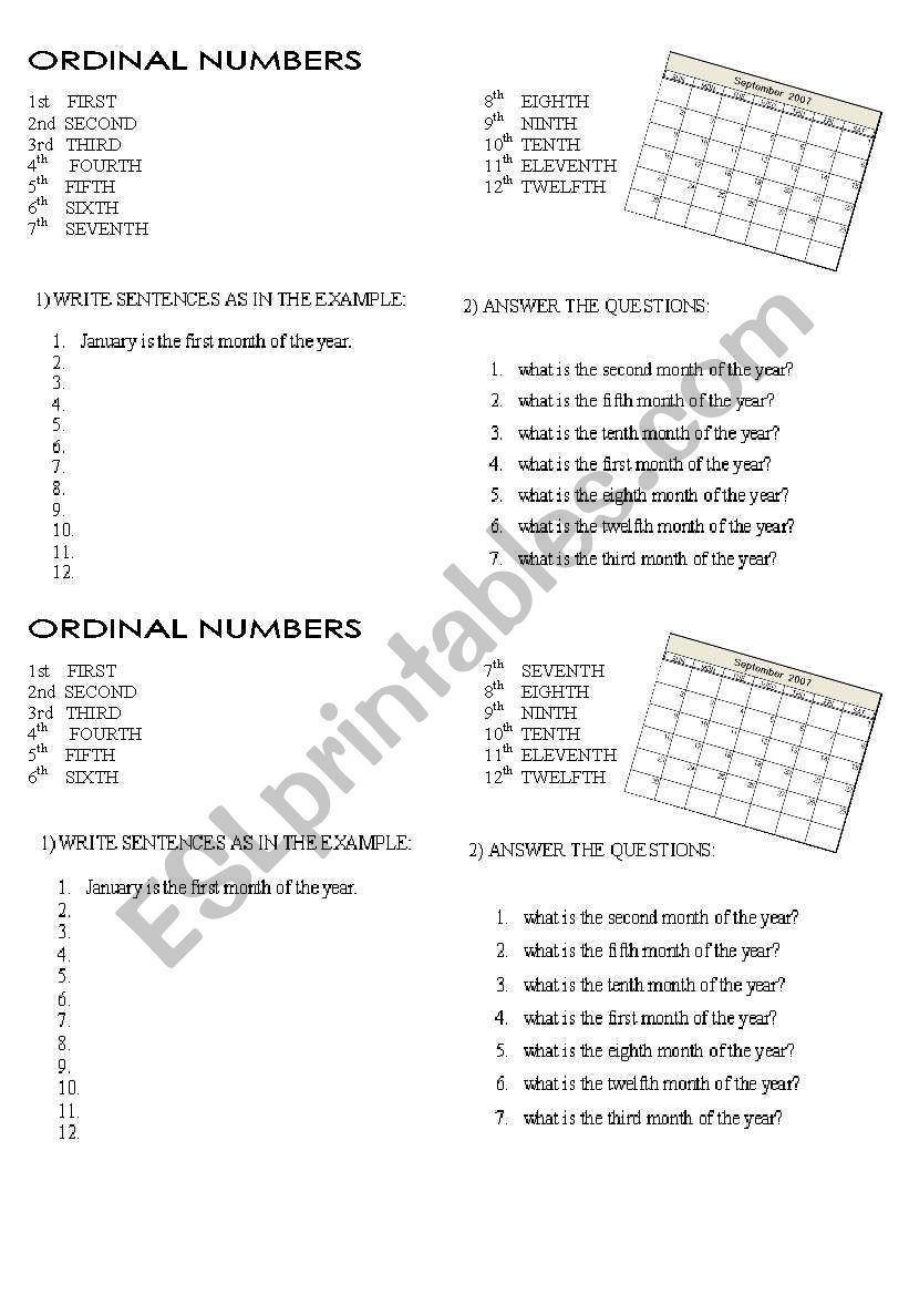 2 IN 1: ORDINAL NUMBERS AND MONTHS OF THE YEAR