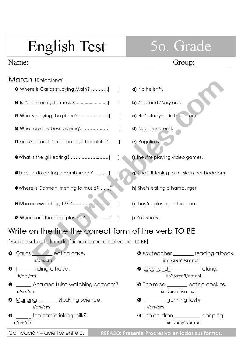 examen presente progresivo worksheet