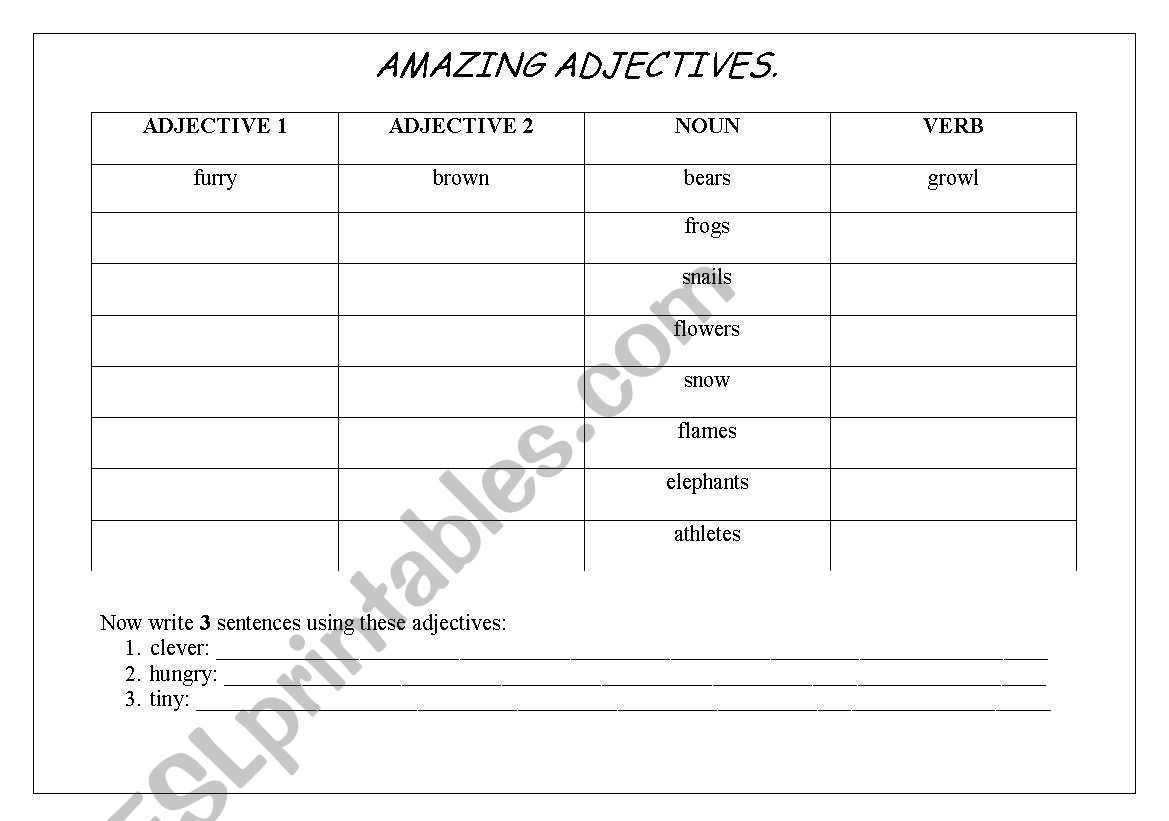 Amazing Adjectives worksheet