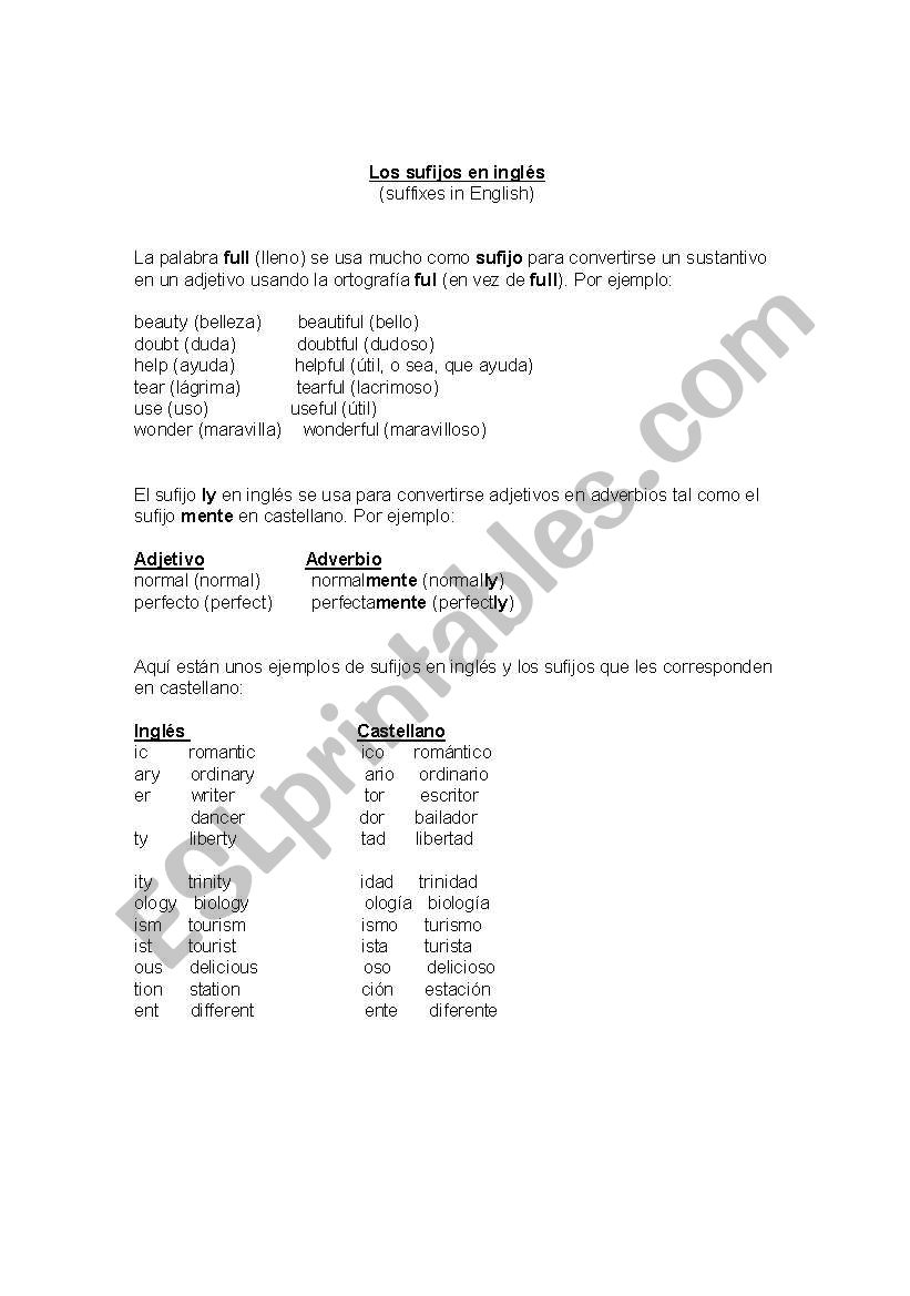  SUFFIXES  worksheet