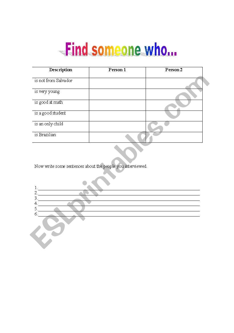 Find someone who.. worksheet