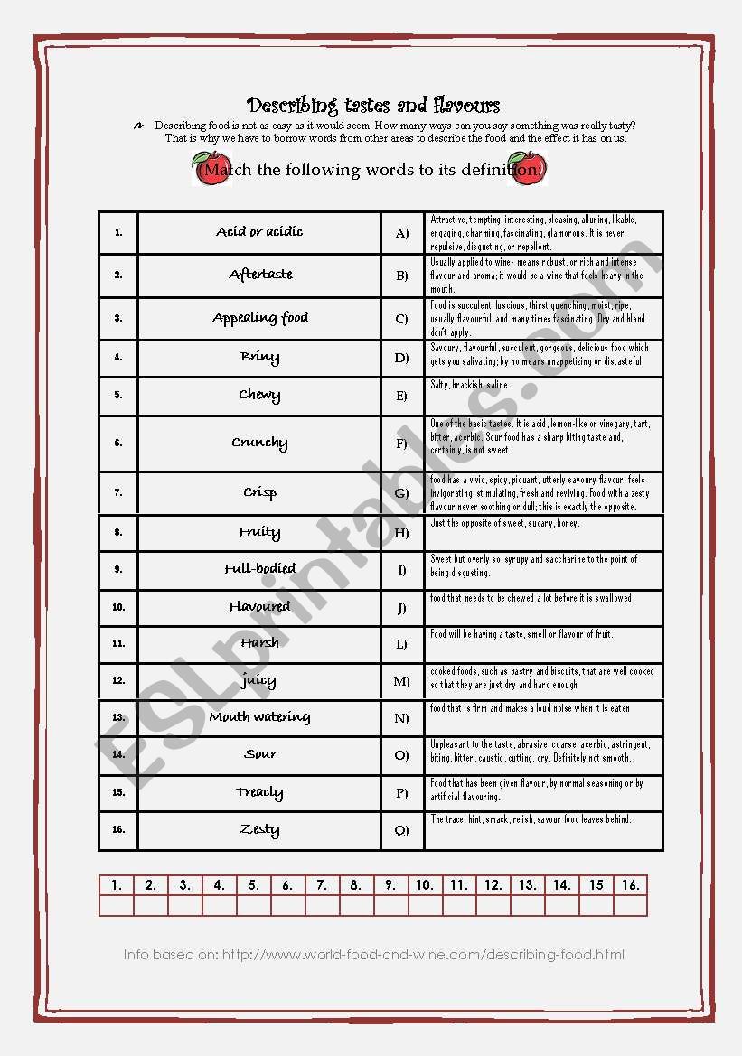 Describing Food worksheet