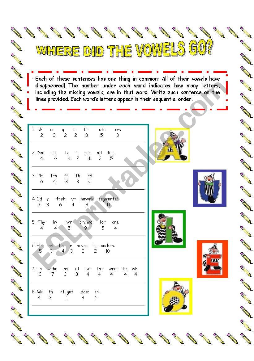 Where Did The Vowels go? worksheet