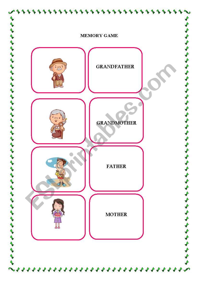 mEMORY GAME II -FAMILY worksheet