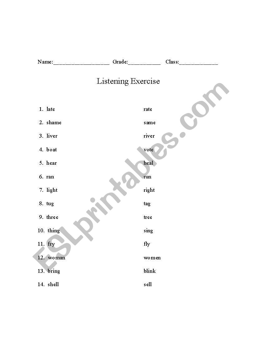 Grade 2 Listening Exercise worksheet