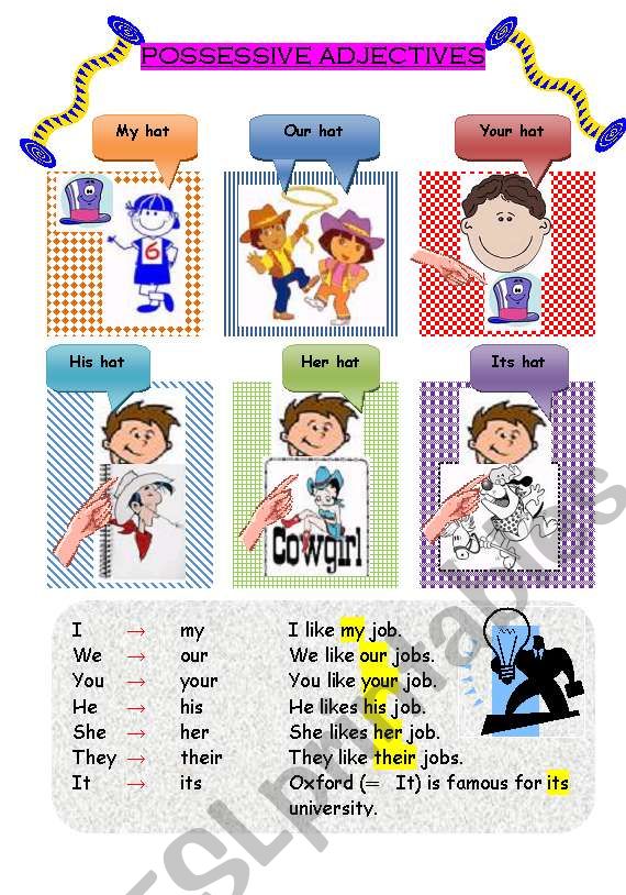 POSSESSIVE ADJECTIVES & EXERCISES (2 PAGES)