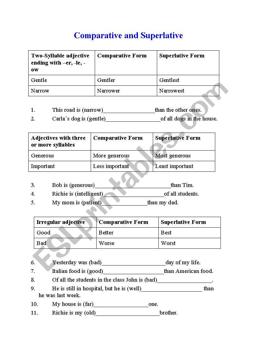 Comparative and Superlative 4 worksheet