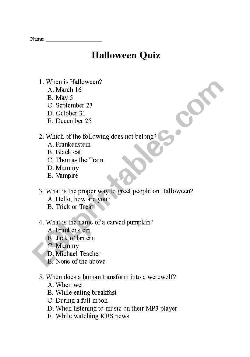 Halloween Quiz worksheet
