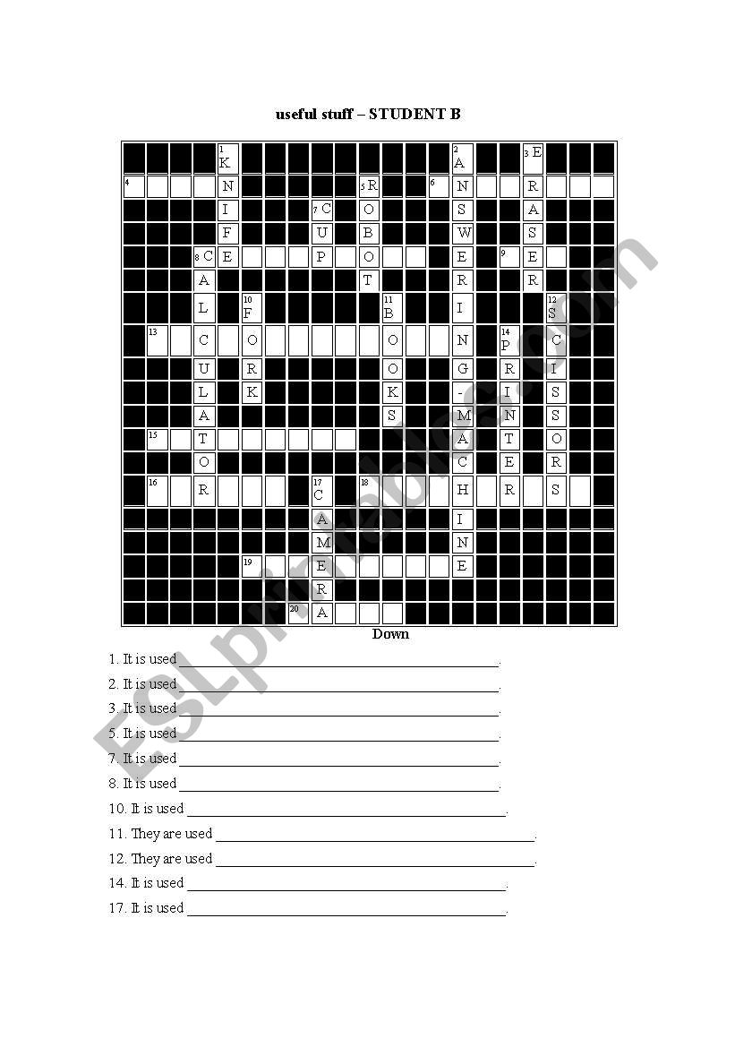 Useful stuff Student b worksheet