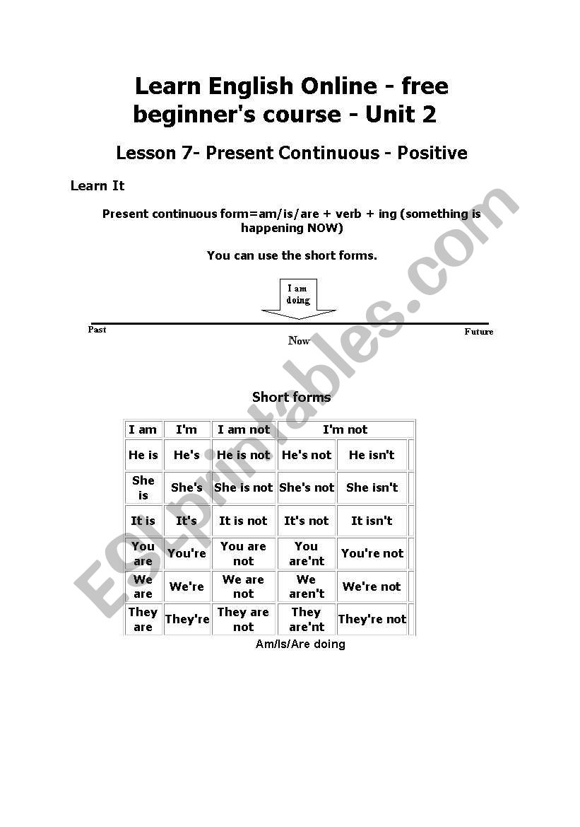 Present Continuous - Positive worksheet
