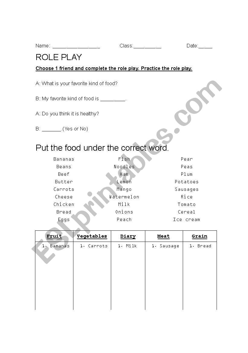 Nutrition worksheet