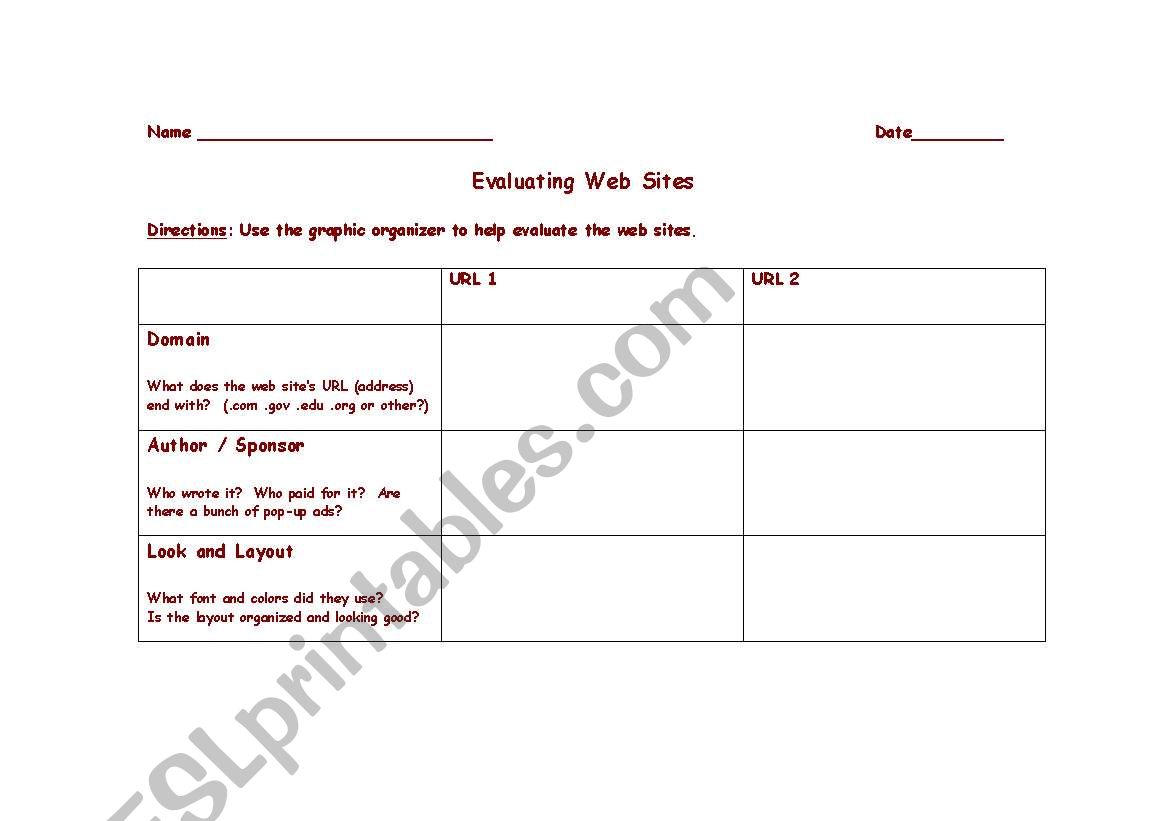 Evaluating Web Sites for Biases