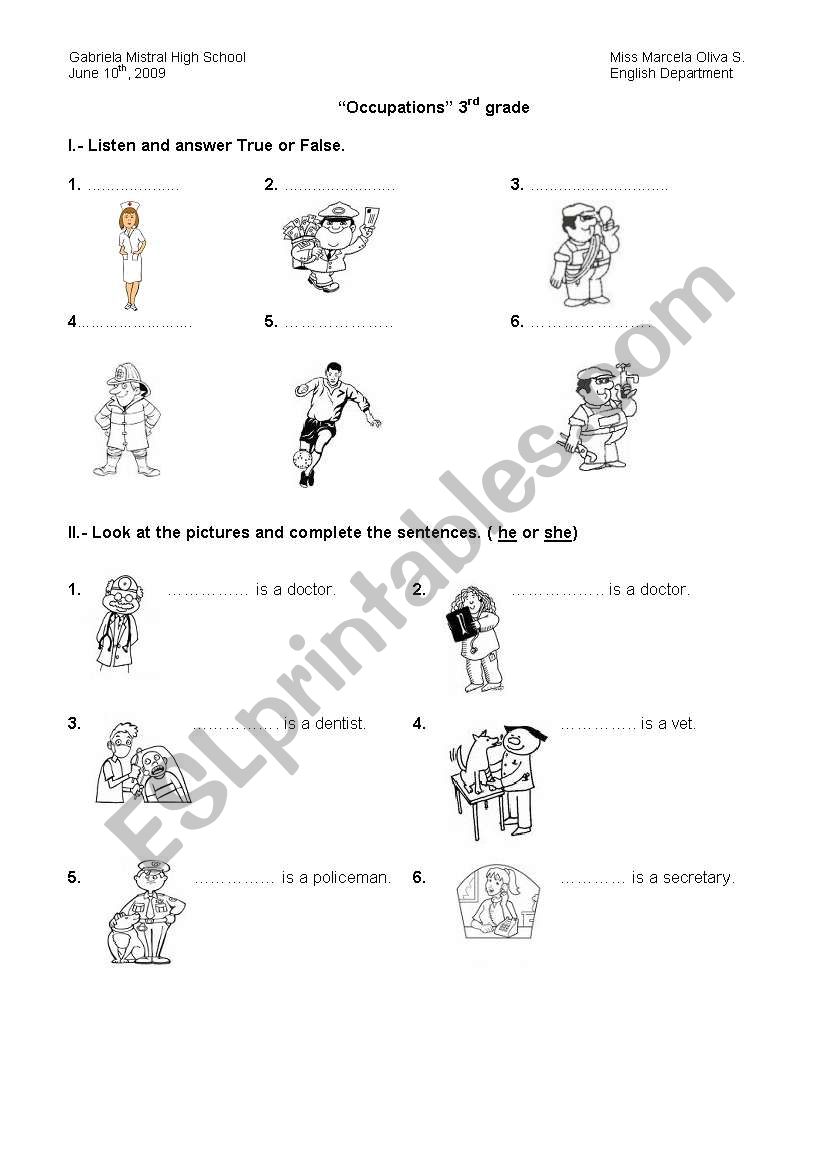 occupations worksheet
