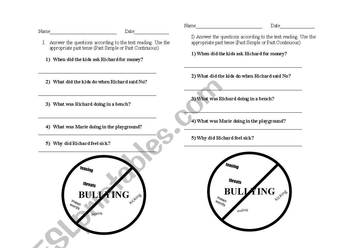 Bullying worksheet