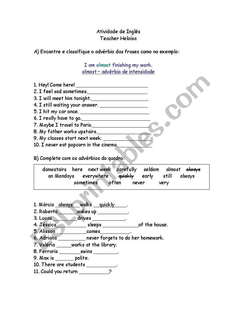 Adverbs worksheet