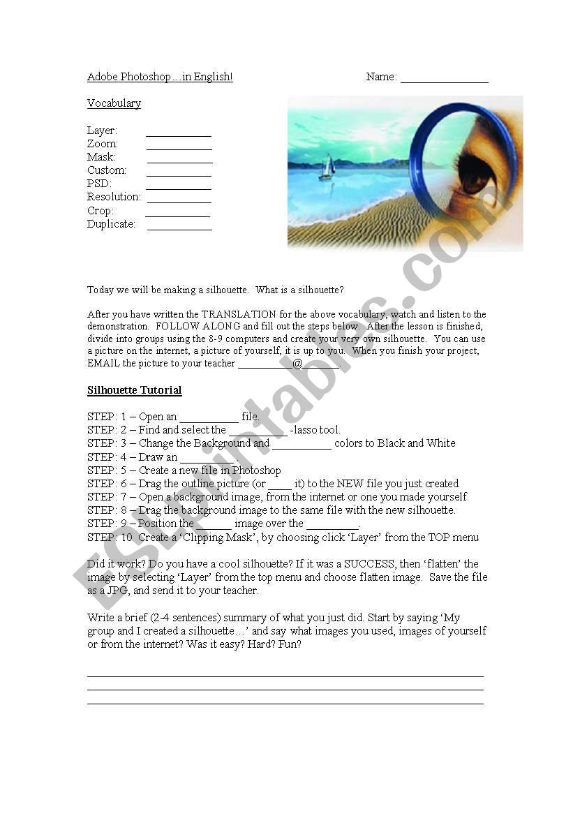 Adobe Photoshop ESL Lesson worksheet