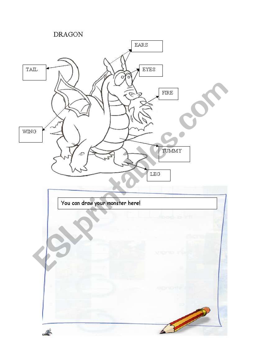 Dragon coloring page worksheet