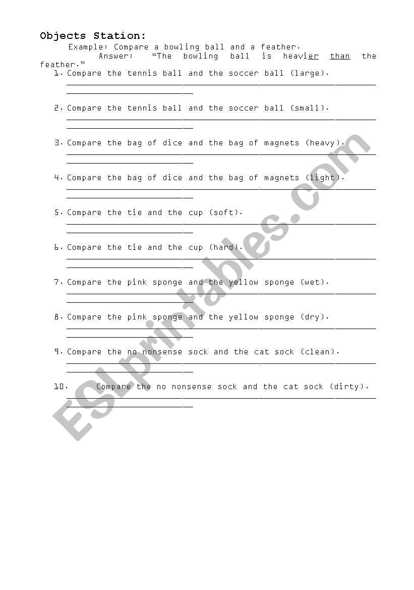 Comparison Stations Worksheet worksheet