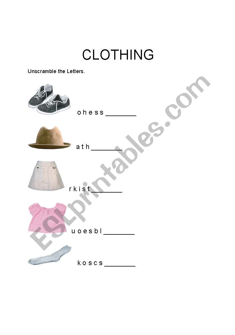 Clothing worksheet