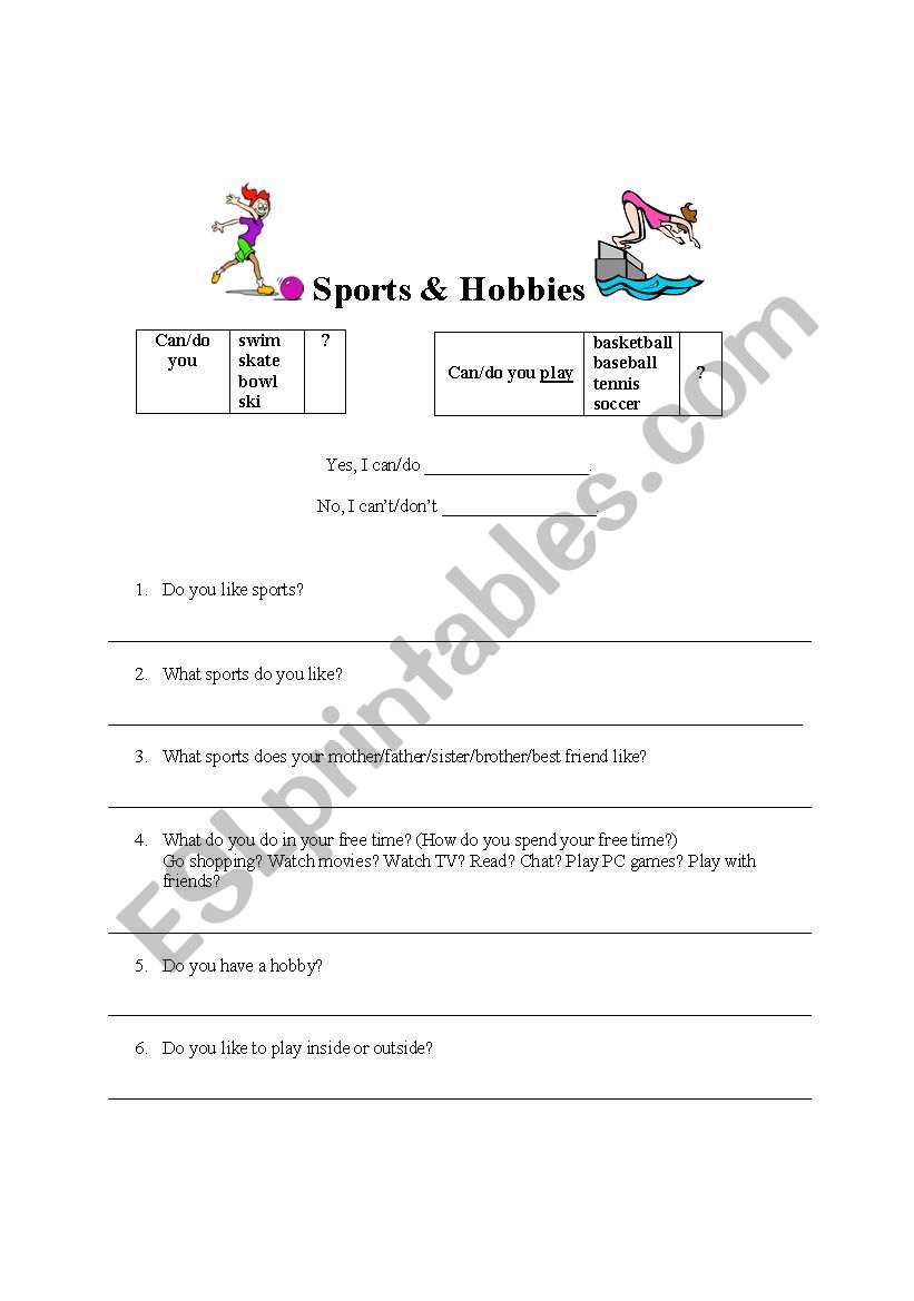 Sports & Hobbies worksheet