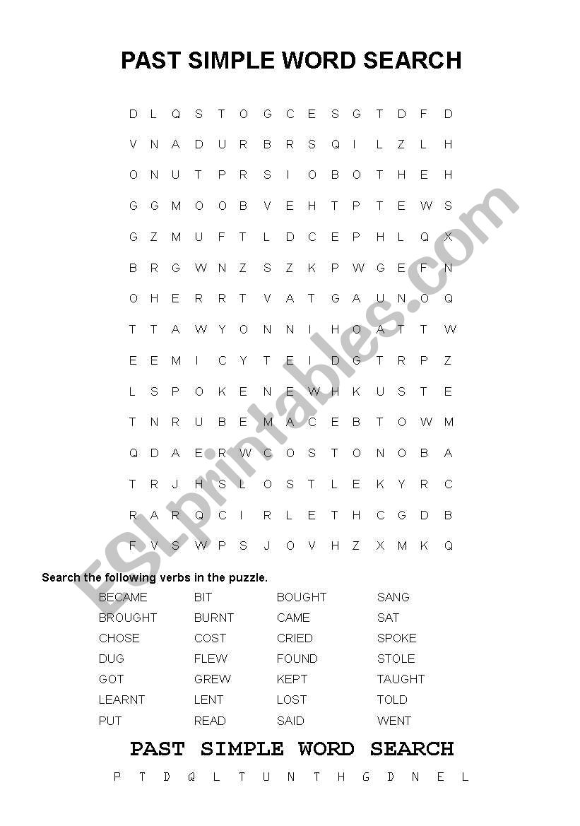 PAST SIMPLE WORD SEARCH worksheet