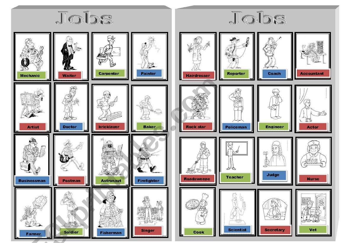 Jobs pictionary worksheet